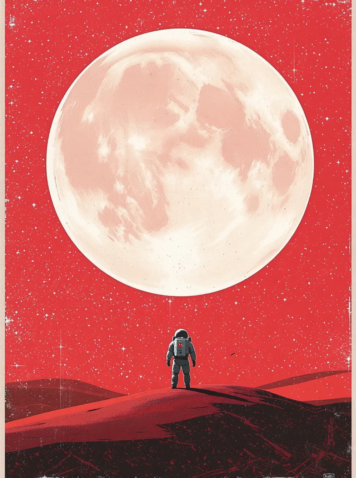Graphic poster of an astronaut on a red dune